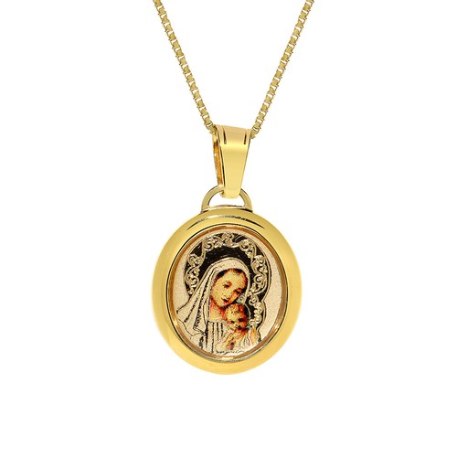 Collar Colgante Virgen y Niño Jesús Esmaltado Oro Amarillo 14k Genuino 16" a 22" - Imagen 13 de 16