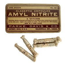Antique Parke, Davis & Co. Amyl Nitrite Tin & 4 Unused Ampules/Poppers