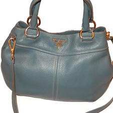 Vintage PRADA Vitello Daino Hobo bag Blue Teal - Used & Worn