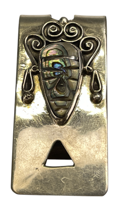 #ad Vintage Taxco Aztec Warrior money clip sterling on alpaca $39.99
