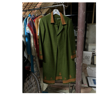 VINTAGE GREEK  Nikos and Takis Green Brown Dress Suit and Coat Set
