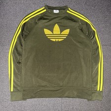 Vintage Y2K Adidas Originals Olive Green Trefoil Crewneck Sweatshirt Mens Medium
