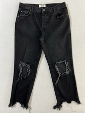 We the Free People Maggie Washed Black Distressed Raw Hem Mid Rise Jeans Size 29