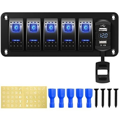 5 Gang Wippschalter Panel EIN/AUS Kippschalter, IP65 Wasserdicht 12V/24V