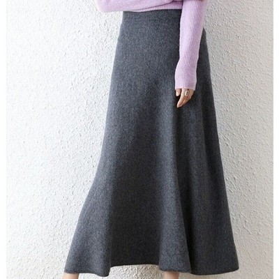 Women Faux Lambs Wool A-Line Midi Skirt Skirt Solid Color Flared Dress