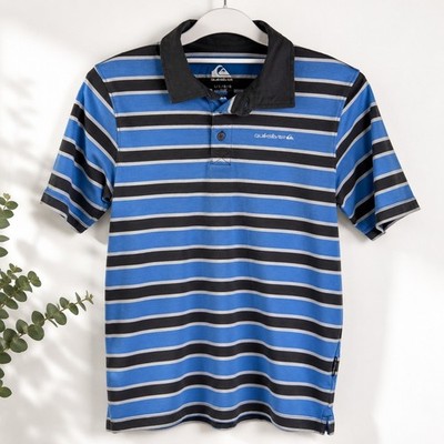 Quiksilver Boys Striped Polo Shirt Skater Surf Coastal Blue Gray 14 Large NWOT