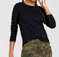 Charter Club Women's 100 Cashmere Crewneck Sweater Black Petite XL