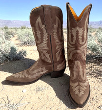Tres Outlaws Falconhead handmade Brown Nubuck Embroidered Cowboy Boots Men's 9D