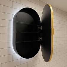 800 x 500mm Mirror Cabinet With Backlit LED Lights - Brushed Brass Framed Ova...