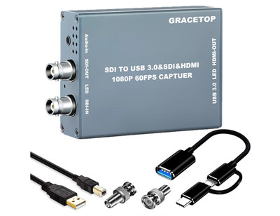 SDI to USB 3.0, HDMI, SDI - HDMI Converter, 1080P 60fps w/ SDI Loop Out