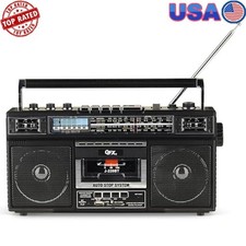 Retro Bluetooth Cassette to MP3 Converter Boombox Recorder Mic EQ Dual Speakers