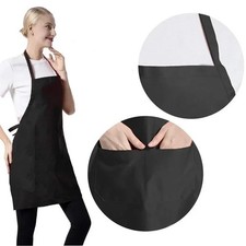 Solid Cooking Kitchen Restaurant Bib Apron Unisex Dress Black with 2 Pockets