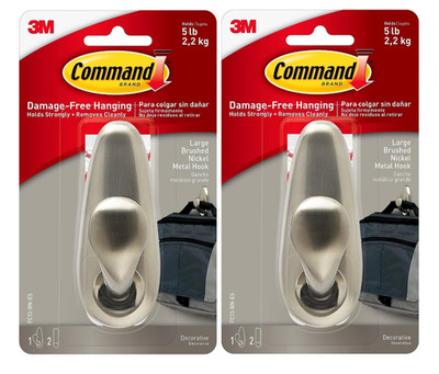 Command Large Metal Hook 5 lb Brushed Nickel 2 Pack
