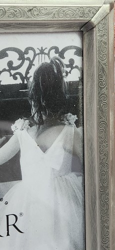 Carr Ornately Etched Pewter Finish Metal Rectangle Picture Frame w Glass 5 x 7  - Picture 4 of 7