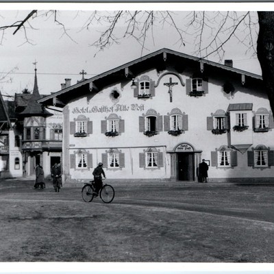 Vtg Oberammergau Germany Snapshot Photo Hotel Gasthof Alte Post Bavarian Alps
