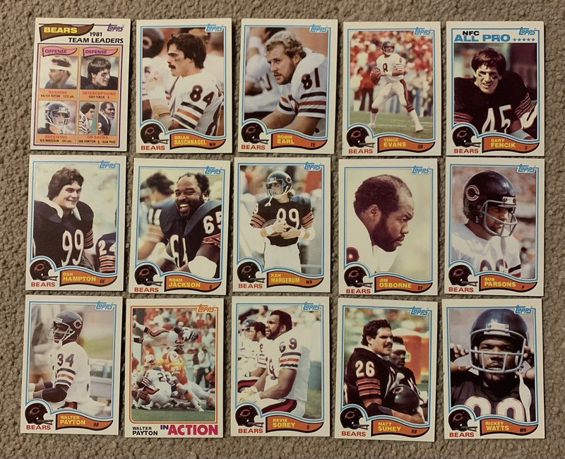 1982 Topps Chicago Bears Team Set (15) #’s 292-306 Payton Hampton Fencik Parsons
