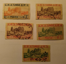 TIMBRE TUNISIE  1926 - amphithéâtre d'El Djem - lot de 5 timbres -  neuf*) /obli