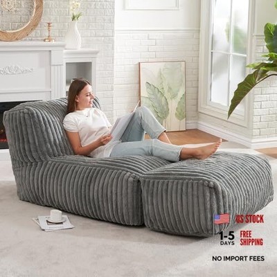  Big Bean Bag Lounger Chairs Large Beanbag Chair for Adults Bean Bag Sofa Grey