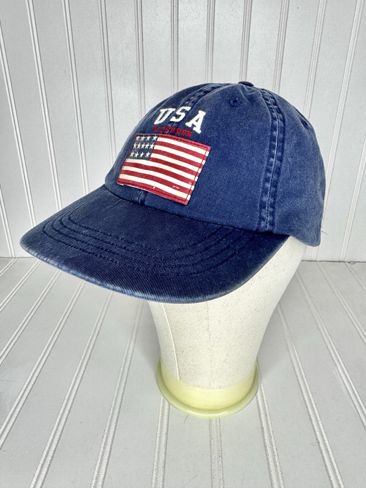 Vintage Polo Ralph Lauren Hat Blue Flag USA Baseball Cap 1990s Strapback Faded