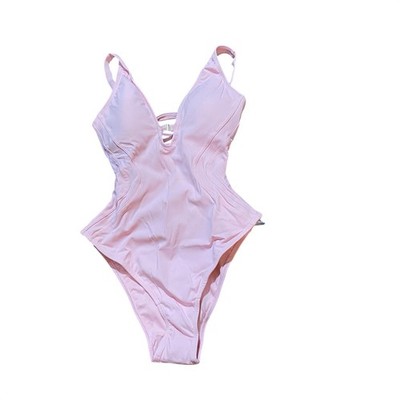 TA3 NWT Brazilian Plungey Keyhole One Piece Swimsuit Pink Size XS Short Slimming