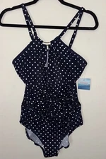 NEW Orig$139 Ruby Ribbon Navy Blue Polka Dot One Piece Swim Bathing Suit sz 10