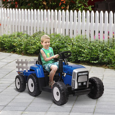 Ride on Tractor with Detachable Trailer, Remote Control, Music - Blue HOMCOM