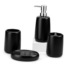 Ceramic Bathroom Accessories Sets, 4 PCS,Soap Dispenser, Toothbrush Black