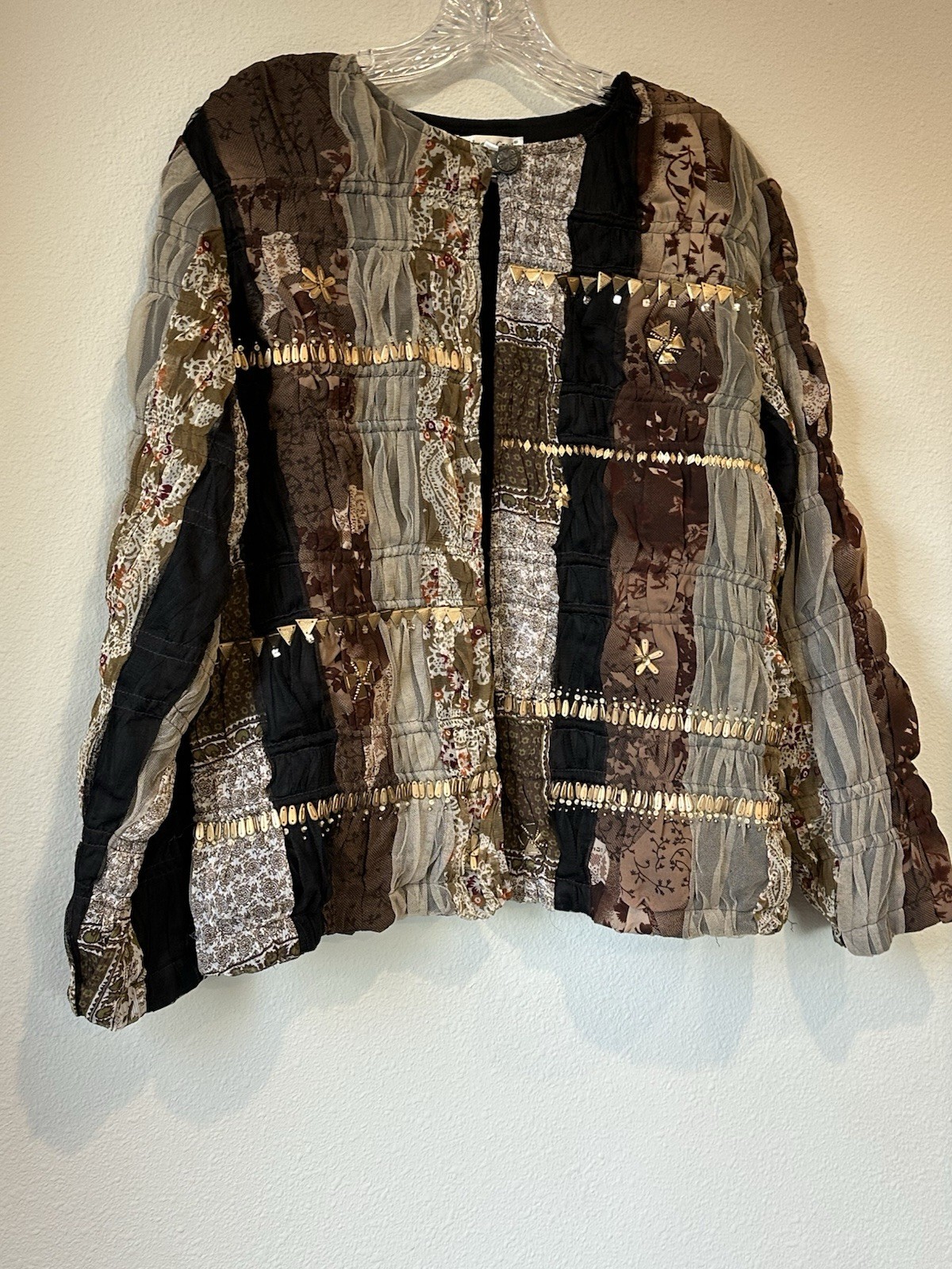 Coldwater Creek Patchwork Blazer SizepL Boho Cott… - image 2