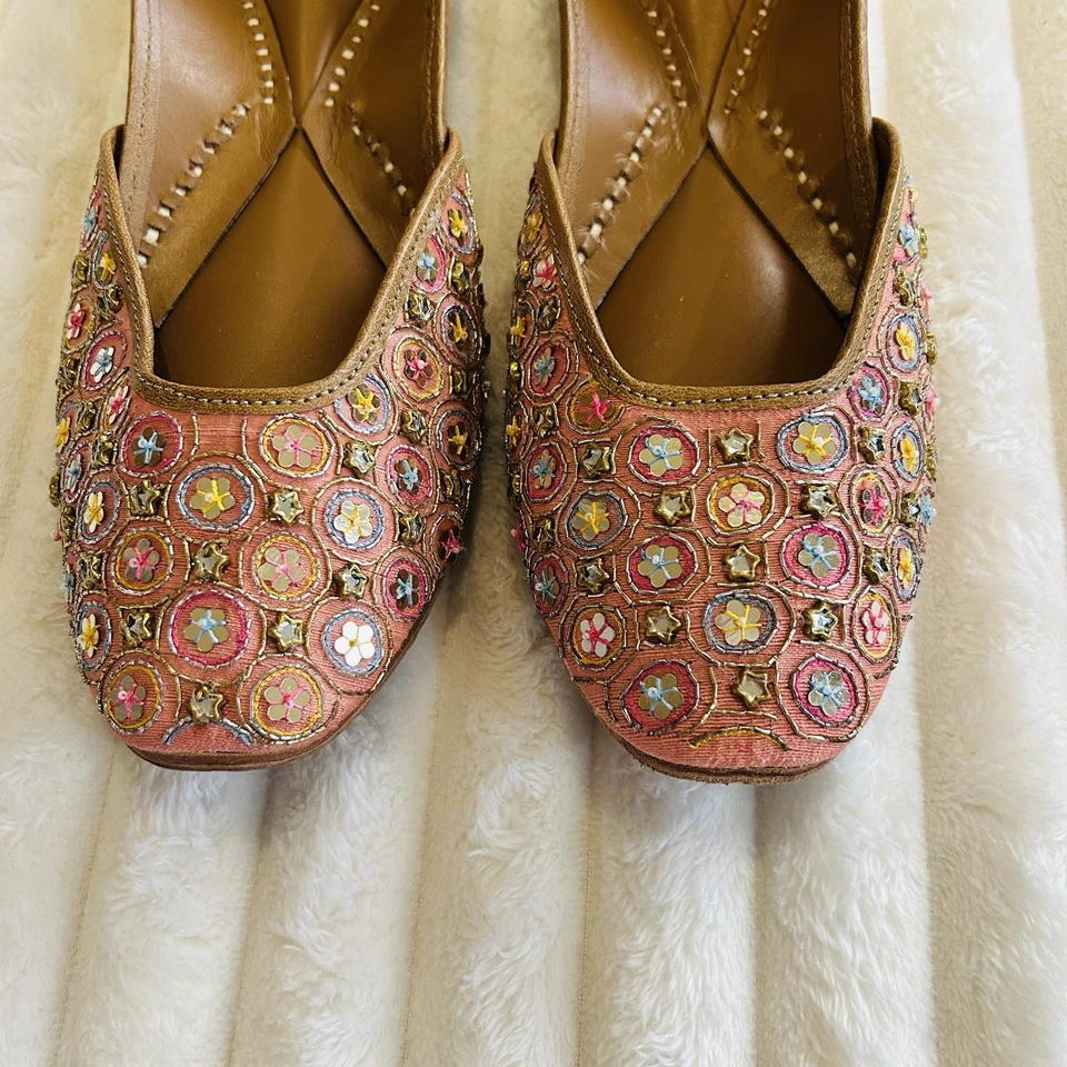 Cáliz efervescente con cuentas Khussa bordada rosa azul dorado indio Jutti para mujer Foto 2 de 4