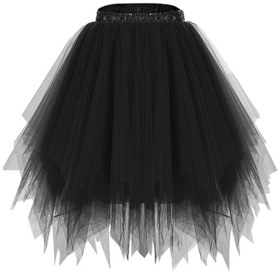 Damen Tüllrock kurz Ballett Tutu 50er Rockabilly Mini Rock in Schwarz Größe M