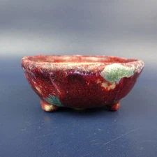 Used Bonsai Pot by Echizen Bunzan Small Round Glazed Ceramic Pot 7.4cm (2.91in)