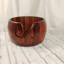 Yarn Bowl with Holes Yarn Holder Knitting/Crochet Storage Dark Stain Wood 5x3.5"