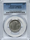 1918-S Standing Liberty Quarter PCGS Graded Cleaned AU Detail Silver Coin #5724