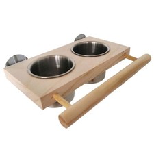 Bird Feeding Cups for Cage with Wooden Perch Stainless Steel Water Bowls
