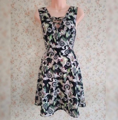 Hell Bunny Peepers Fit&Flare Dress Eyeball Lilly Flowers Print | Size M  | BNWOT