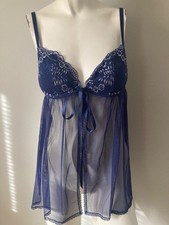 Y2K Victoria's Secret 36B Push Up cami Babydoll Top sheer Blue