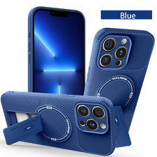 For iPhone 16 Pro Max 15 14 13 Carbon Fiber Texture Stand Magnetic Mag Safe Case