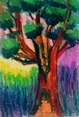   Original Expressionist Ölpastell ACEO Sintra Landschaft signiert OOAK