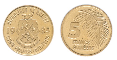 Guinea 5 Francs, 1985, KM #53, Mint