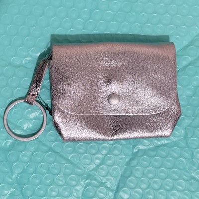 Free People Wallet Pink Shimmer 100% Goat Leather Zip Snap Key Ring NWOT