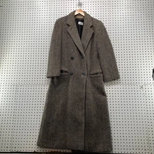 Vintage Perry Ellis Wool Tweed Coat Women 6 Herringbone Double Breasted USA 90s