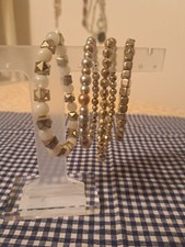 Set Of 4 Stretch Bracelets, Metal  Glass Beads, Stackable Bracelet