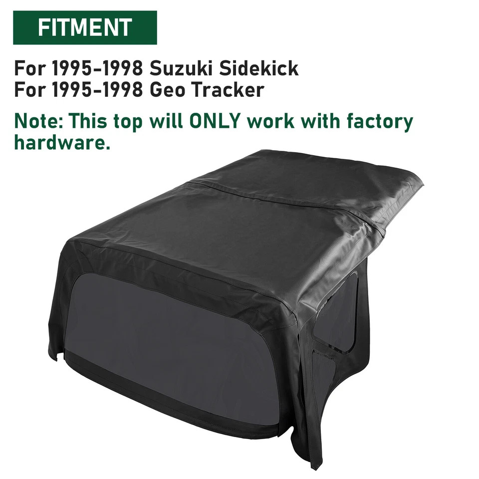 Para 95-98 Suzuki Sidekick Geo Tracker techo blando y cremallera ventanas tintadas negro Foto 3 de 4