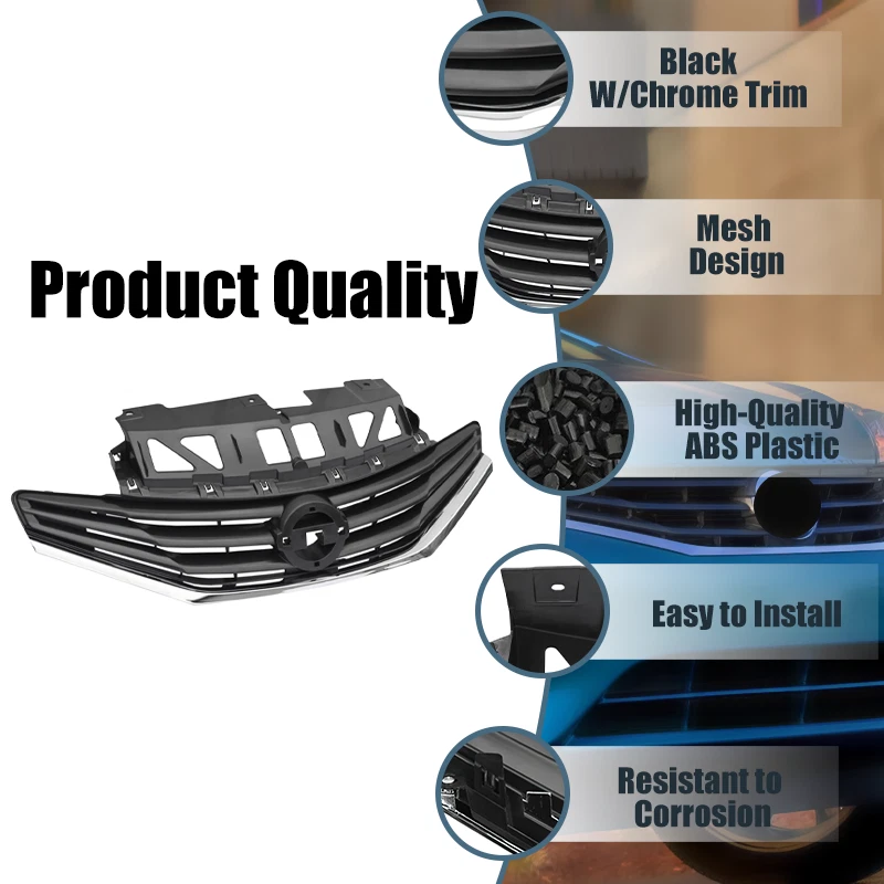 For 2014-2016 17 Nissan Versa Note Front Upper Bumper Grille Grill w/Chrome Trim - Image 2 of 4