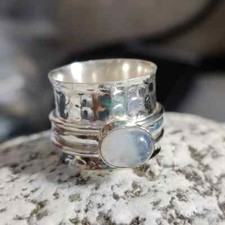 925 Sterling Silver Moonstone Spinner Ring Handmade Women Jewelry For Her B 8