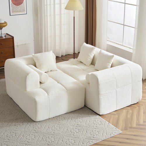 101.2" Sectional Sofa Full-Compressed Modular Couch with Deep Seating, Beige - Picture 12 of 22