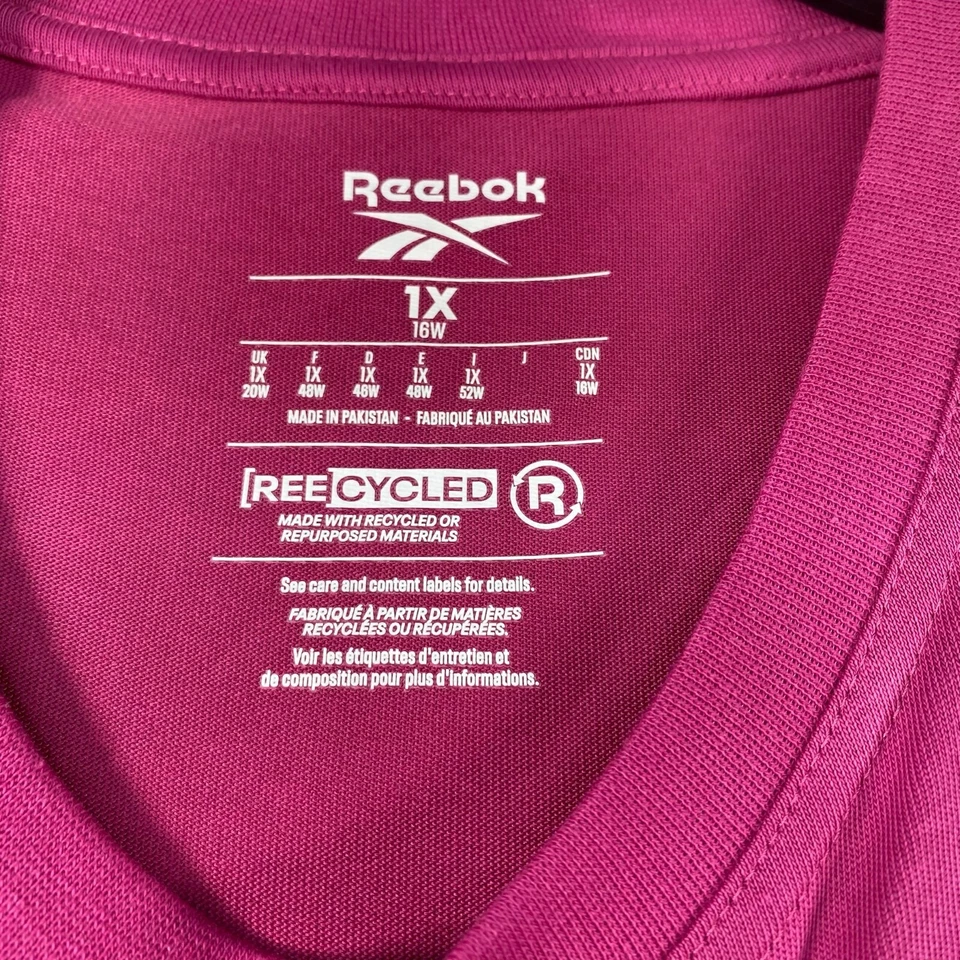 Camisa corta de entrenamiento Reebok para mujer talla grande 1X rosa grande logotipo de Reebok nueva elástica Foto 3 de 4