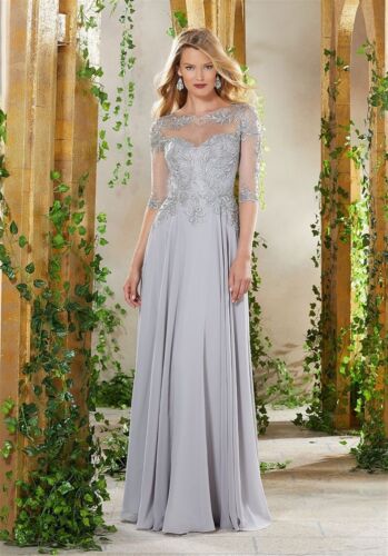 NWT MGNY by Morilee Beaded Embroidered Bodice Formal Gown Silver Women's Size 12 - Picture 5 of 5