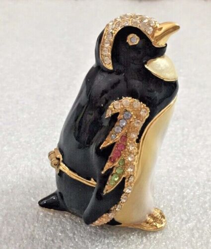 Pinguin emailliert & Metall Schmuck Schmuckschatulle Figur 2,5" hoch  - Bild 3 von 5