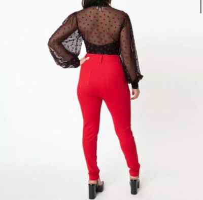 red cigarette pants Unique Vintage Red Cigarette Kitty Pants S/4